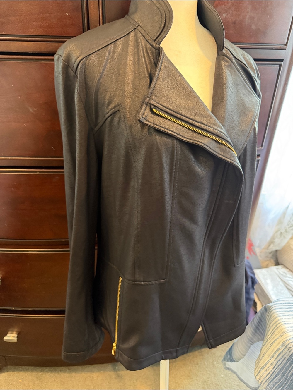 NWOT Clara Sun Woo liquid leather signature Black Moto Jacket size 1X - Picture 9 of 12